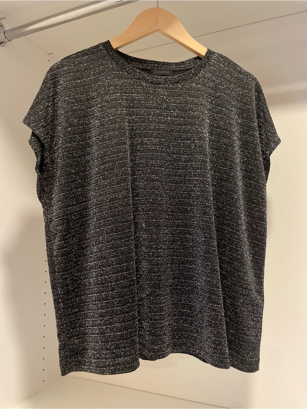 Women’s Short Sleeve Metallic Knit Tee - Black